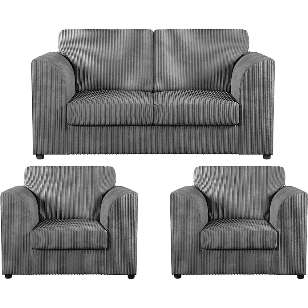 Luxor 4 Seater Grey Jumbo Cord Full Back Sofa Suite Image 2