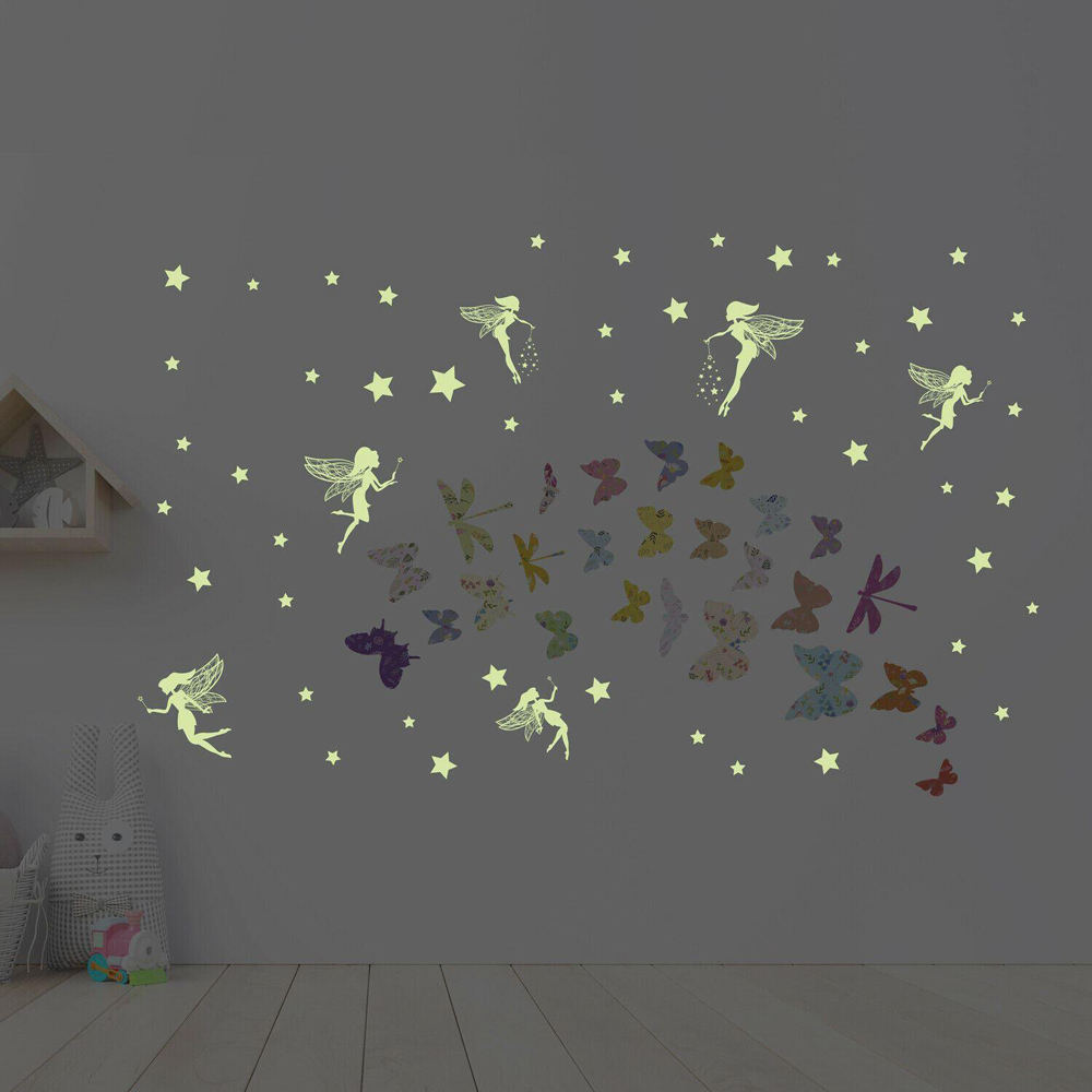 Walplus Glow in the Dark Fairies with Butterflies Kids Bedroom Self Adhesive Wall Stickers Image 2