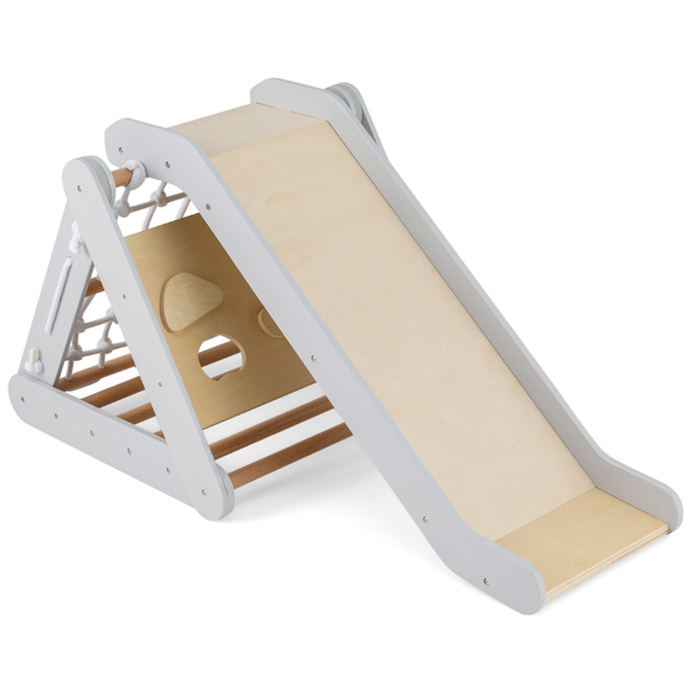 Costway 4 in 1 Grey Wooden Triangle Toddler Climber with Ramp Image 1