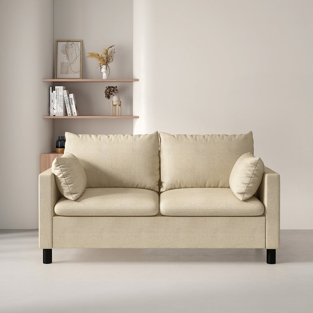 wilko Laura 2 Seater Beige Linen Plush Padded Sofa Image 4