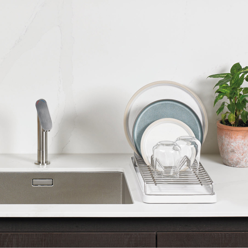 ReBorn Stone Effect Compact Kitchen Draining Rack with Cutlery Holder Image 7