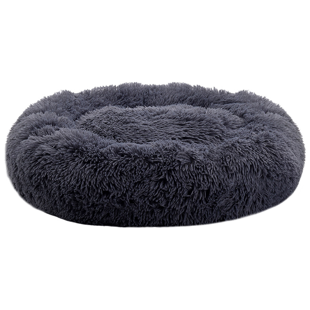 H&O Direct Dark Grey Plush Donut Shaped Pet Bed Image 1