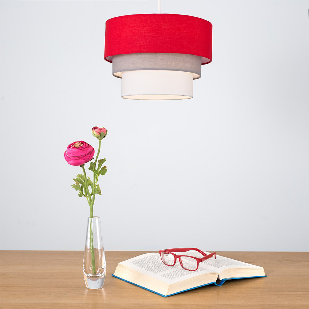 ValueLights Aztec 3 Tier Red Fabric Ceiling Light Shade Image 2