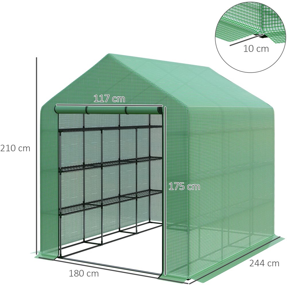 Outsunny Green PE 5.9 x 8ft Polytunnel Shelved Greenhouse Image 6