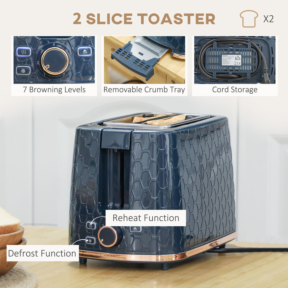 HOMCOM 800-181V70BU Blue 1.7L Kettle and 2 Slice Toaster Set Image 5