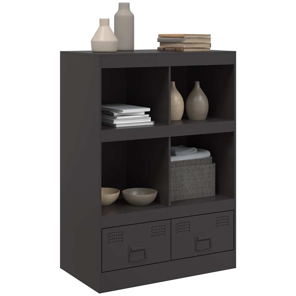vidaXL 2 Drawer 4 Open Shelf Black Steel Highboard Image 4