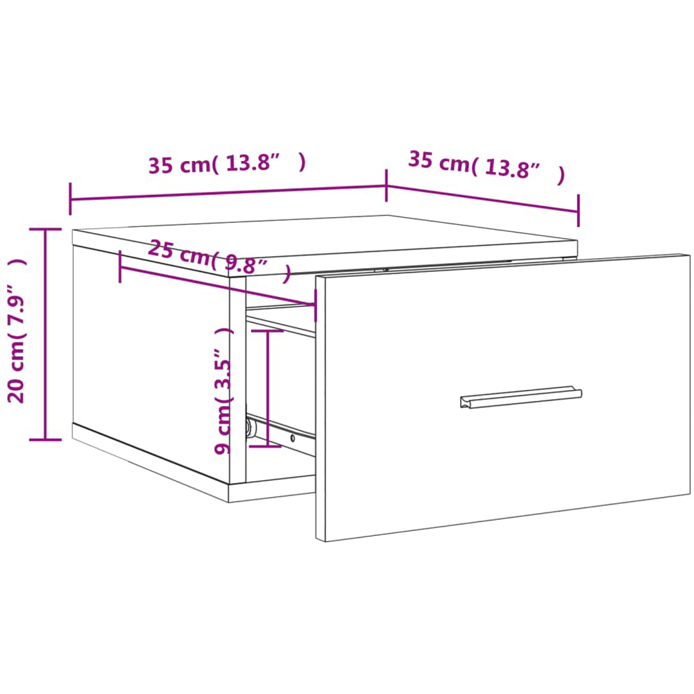 vidaXL Single Drawer Smoked Oak Wall Mounted Bedside Cabinet Image 6