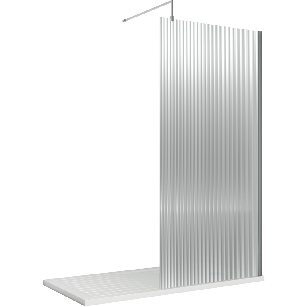 nuie Chrome Fluted Wetroom Screen with Support Bar 1850 x 1000mm Image 1