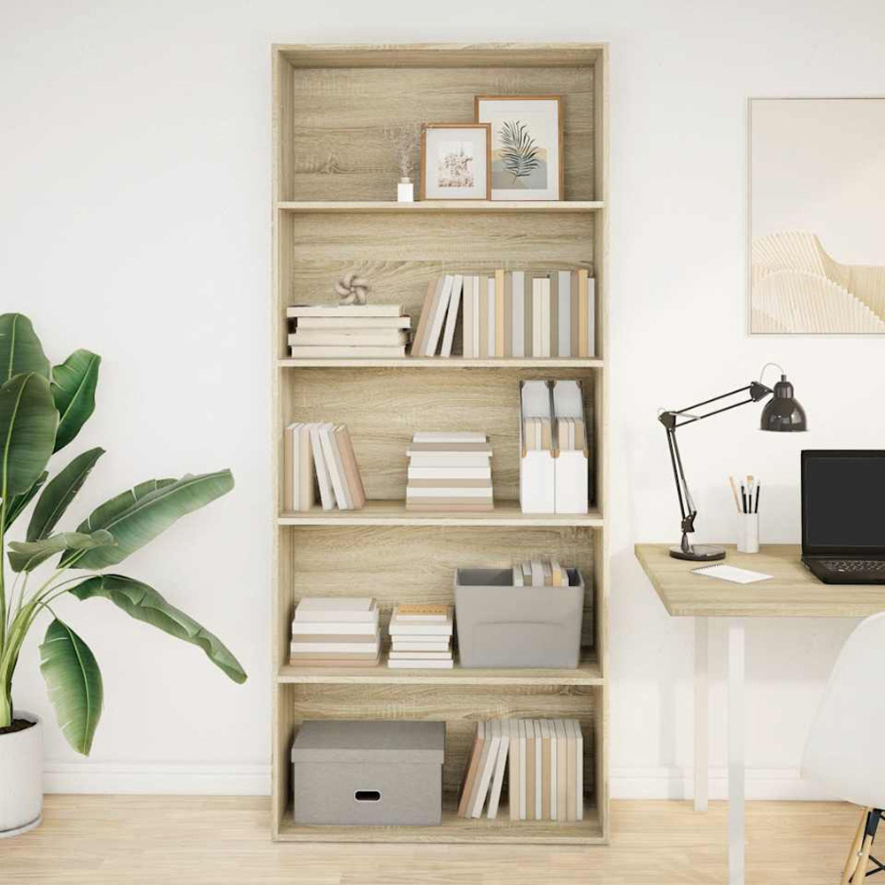 vidaXL 5 Shelf Sonoma Oak Bookcase Image 1