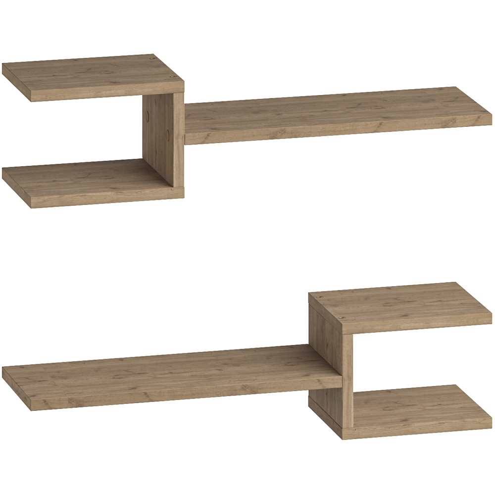 Decortie Natural Oak Wall-Mounted Floating Shelf Set 2 Pack Image 1