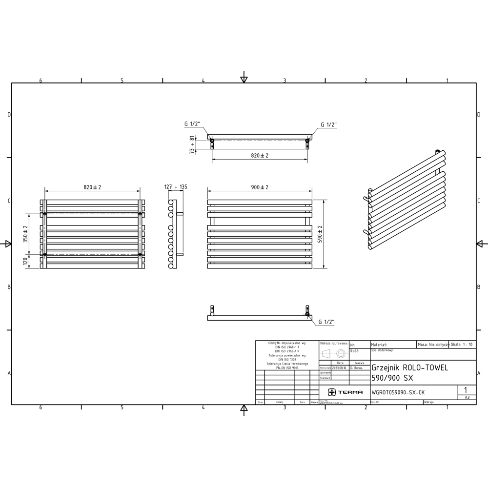 Terma Rolo Towel White Electric Towel Rail with VEO Element Controller 590 x 900mm Image 5