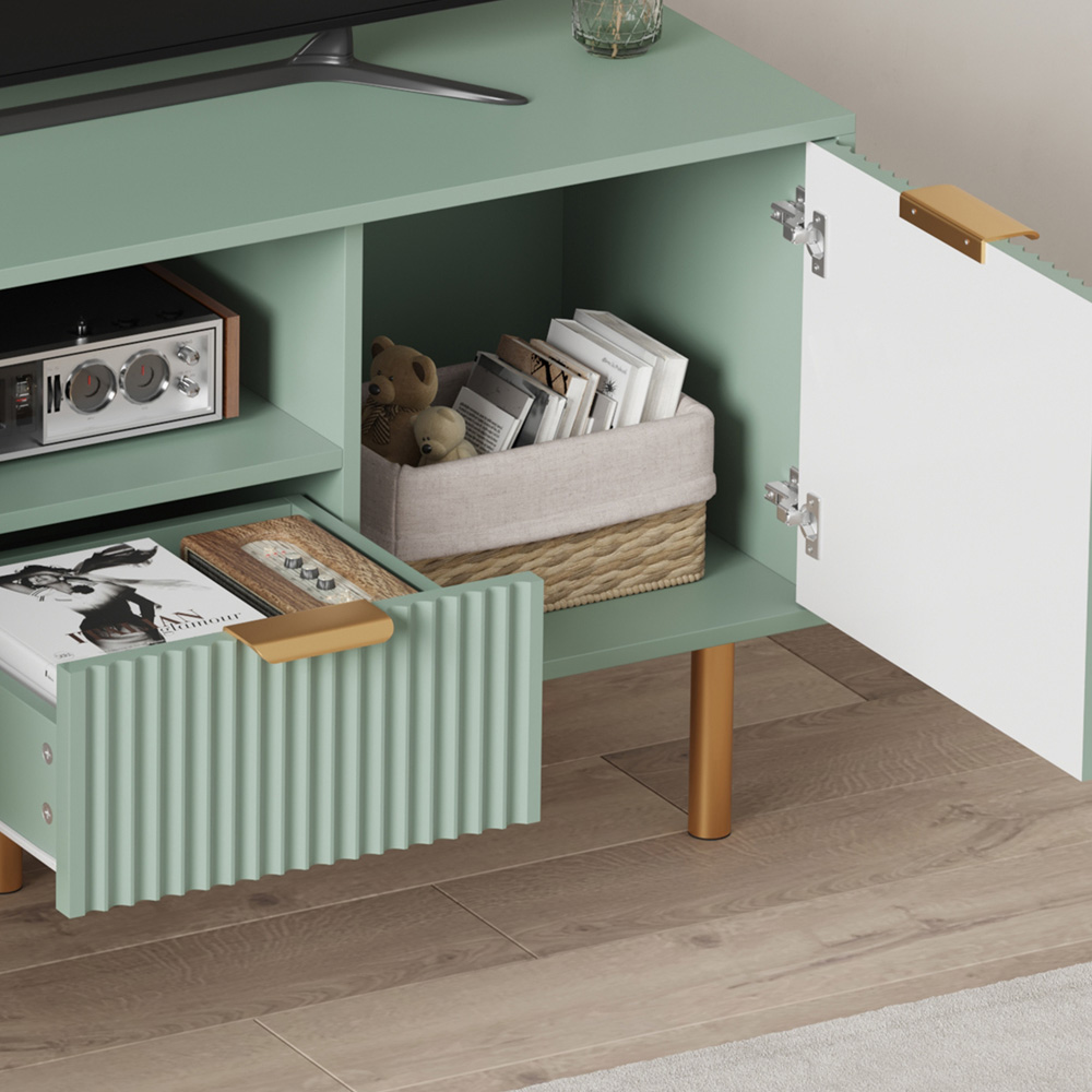 FurnitureHMD 2 Door Single Drawer Single Shelf Green Wave Pattern TV Unit Image 7