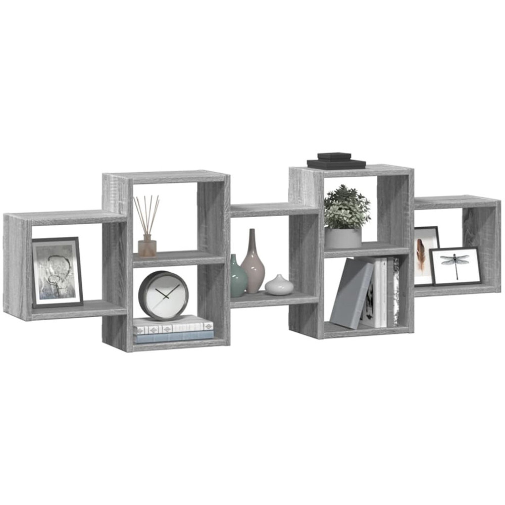 vidaXL 8 Shelf Grey Sonoma Floating Wall Shelf Image 2