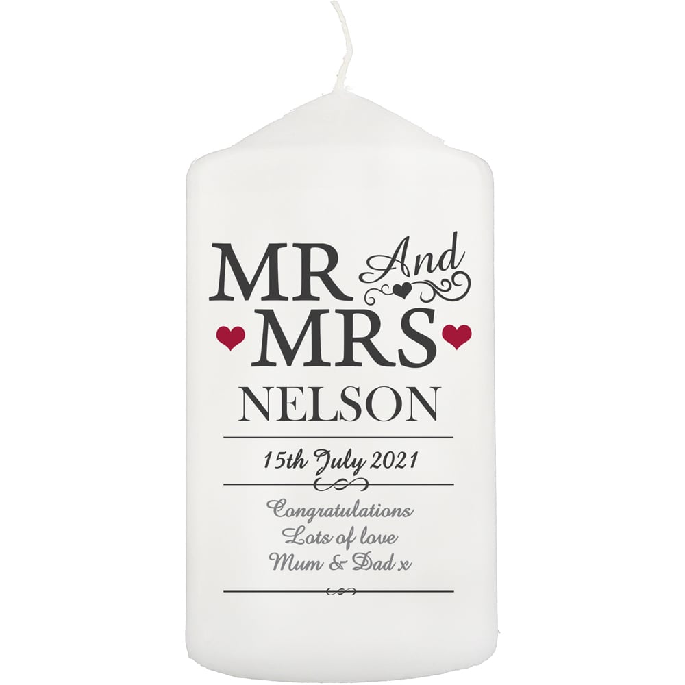 Personalised Memento Personalised Mr and Mrs Pillar Candle Image 1