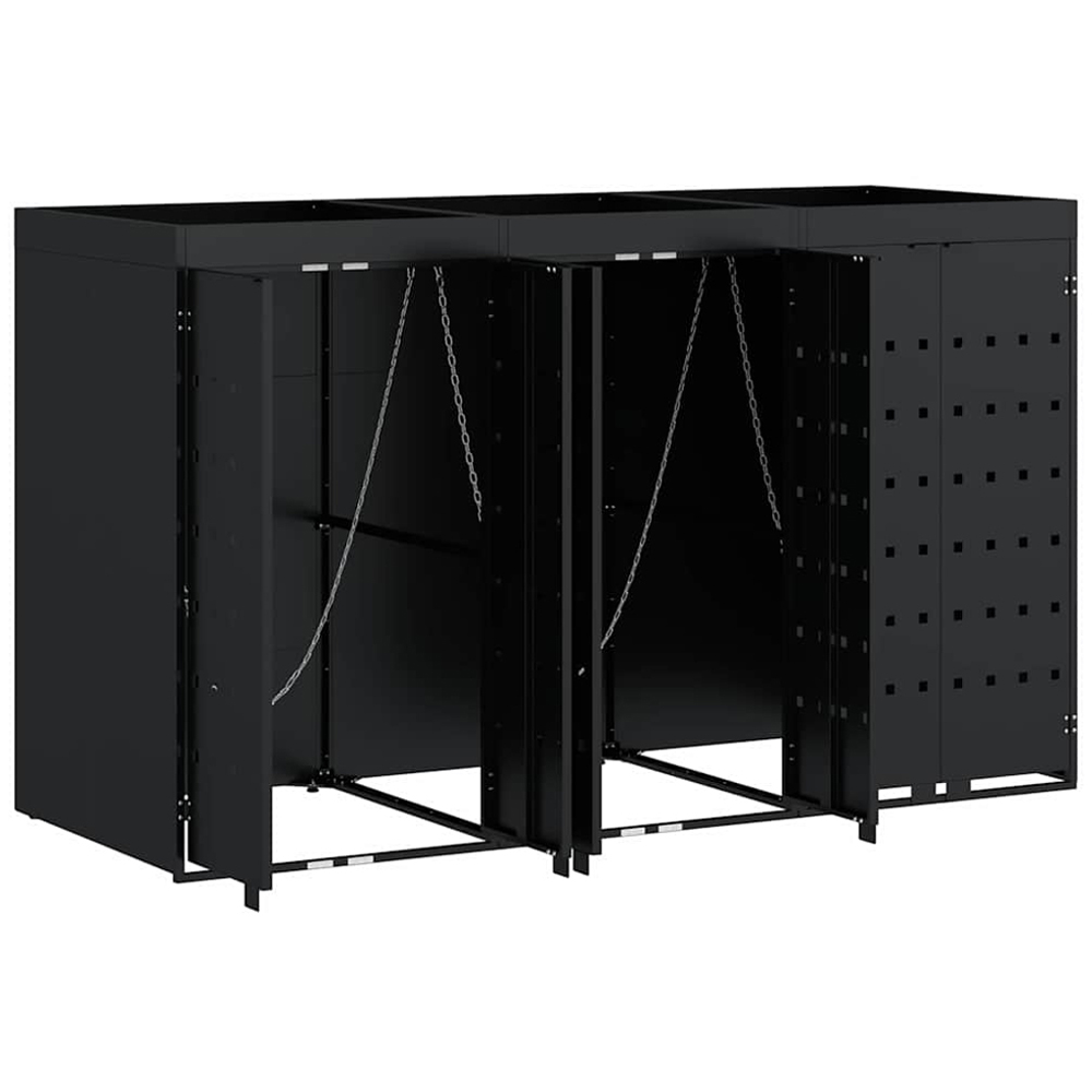 vidaXL Black 3 Wheelie Bin Storage Shed with Planter Roof Image 4