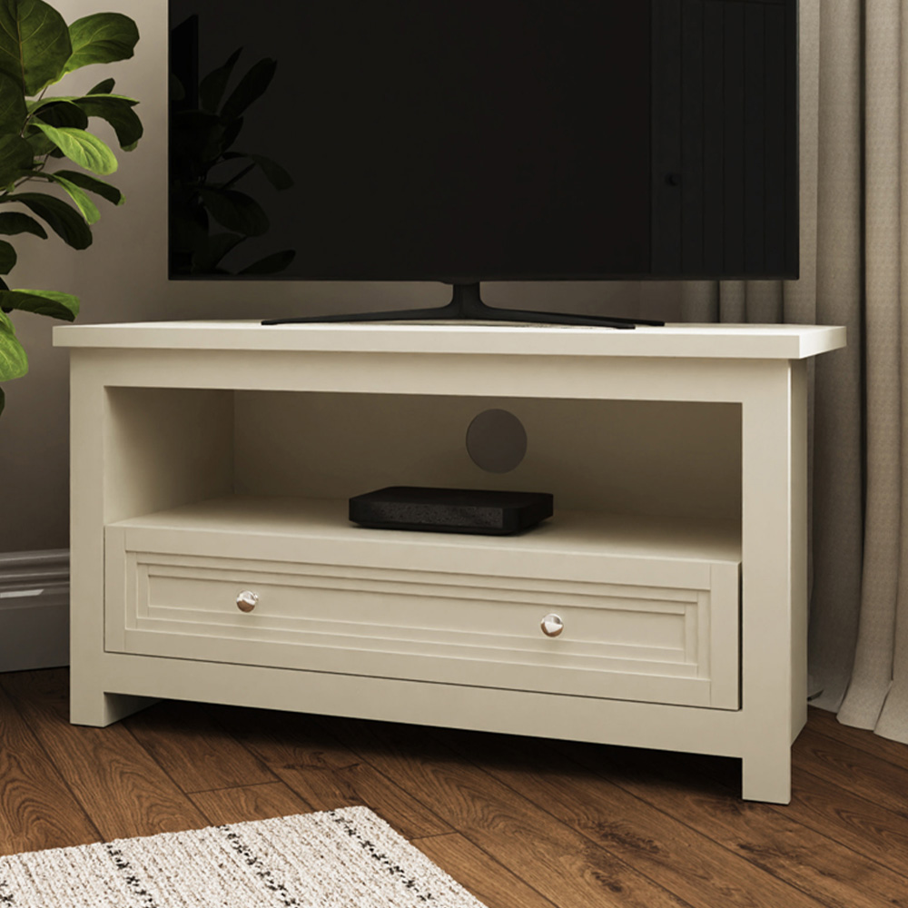 GFW Oakley Single Drawer Single Shelf Stone Corner TV Unit Image 1