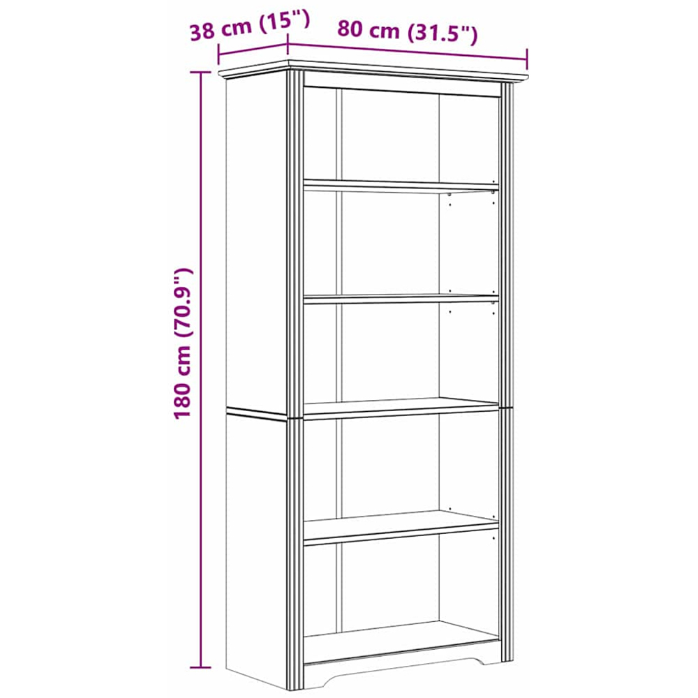 vidaXL Bodo 5 Shelf Honey Brown Bookcase Image 6