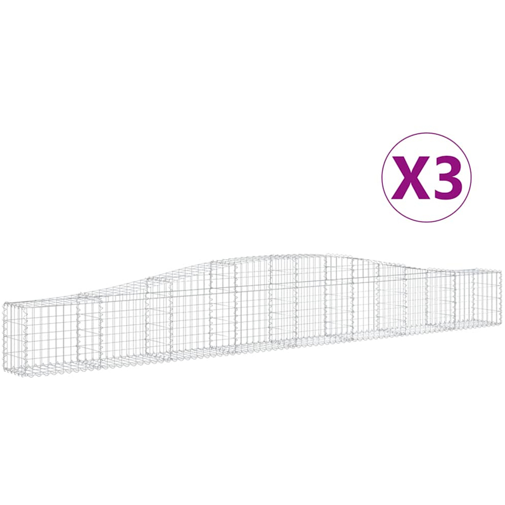 vidaXL Silver Galvanised Iron Arched Gabion Basket 400 x 30 x 40/60cm 3 Pack Image 4