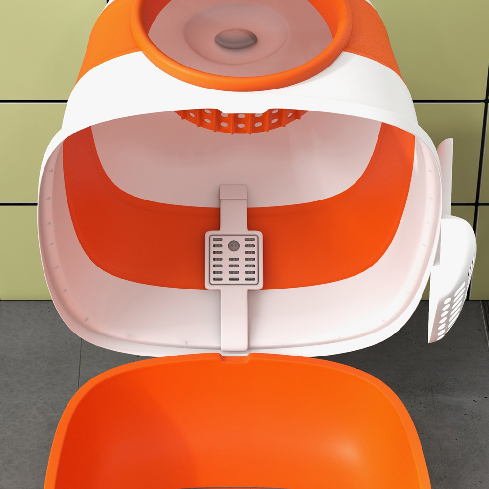 PawHut Orange and White Foldable Cat Litter Box 38 x 41 x 52cm Image 3