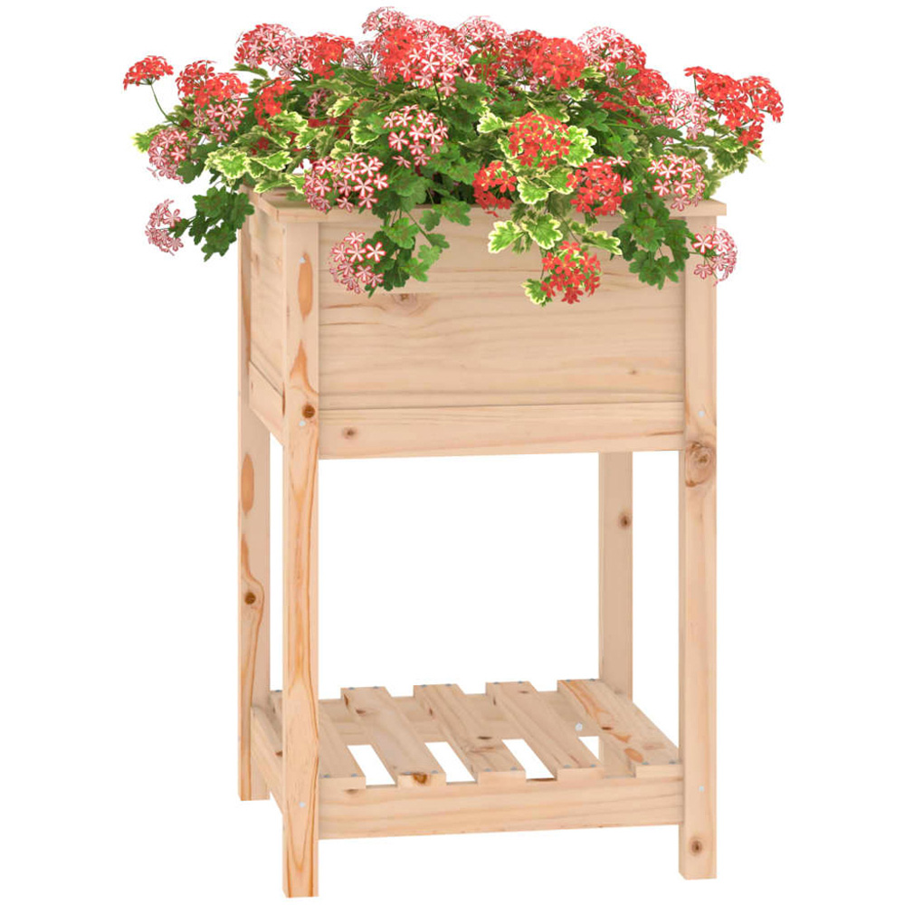 vidaXL Natural Solid Pine Wood Garden Planter with Shelf 81 x 54 x 54cm Image 3