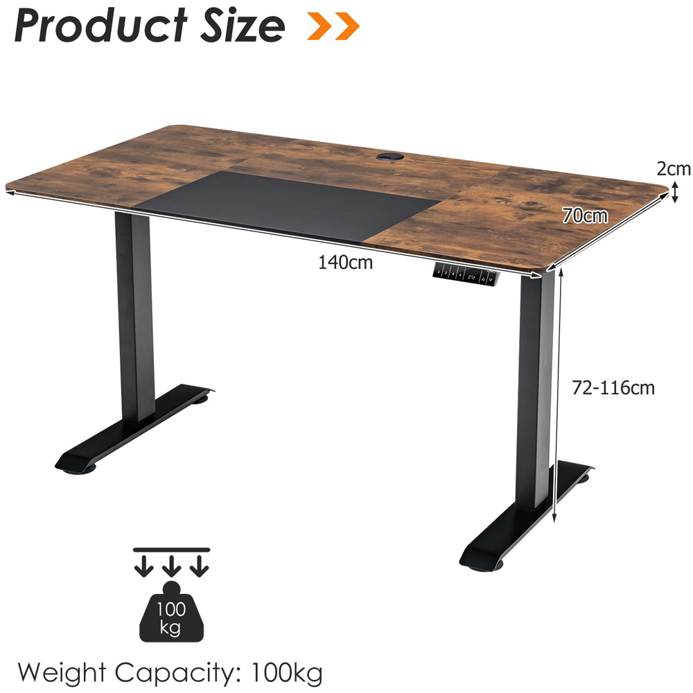 Costway Electric Height Adjustable Standing Desk Rustic Brown Image 9