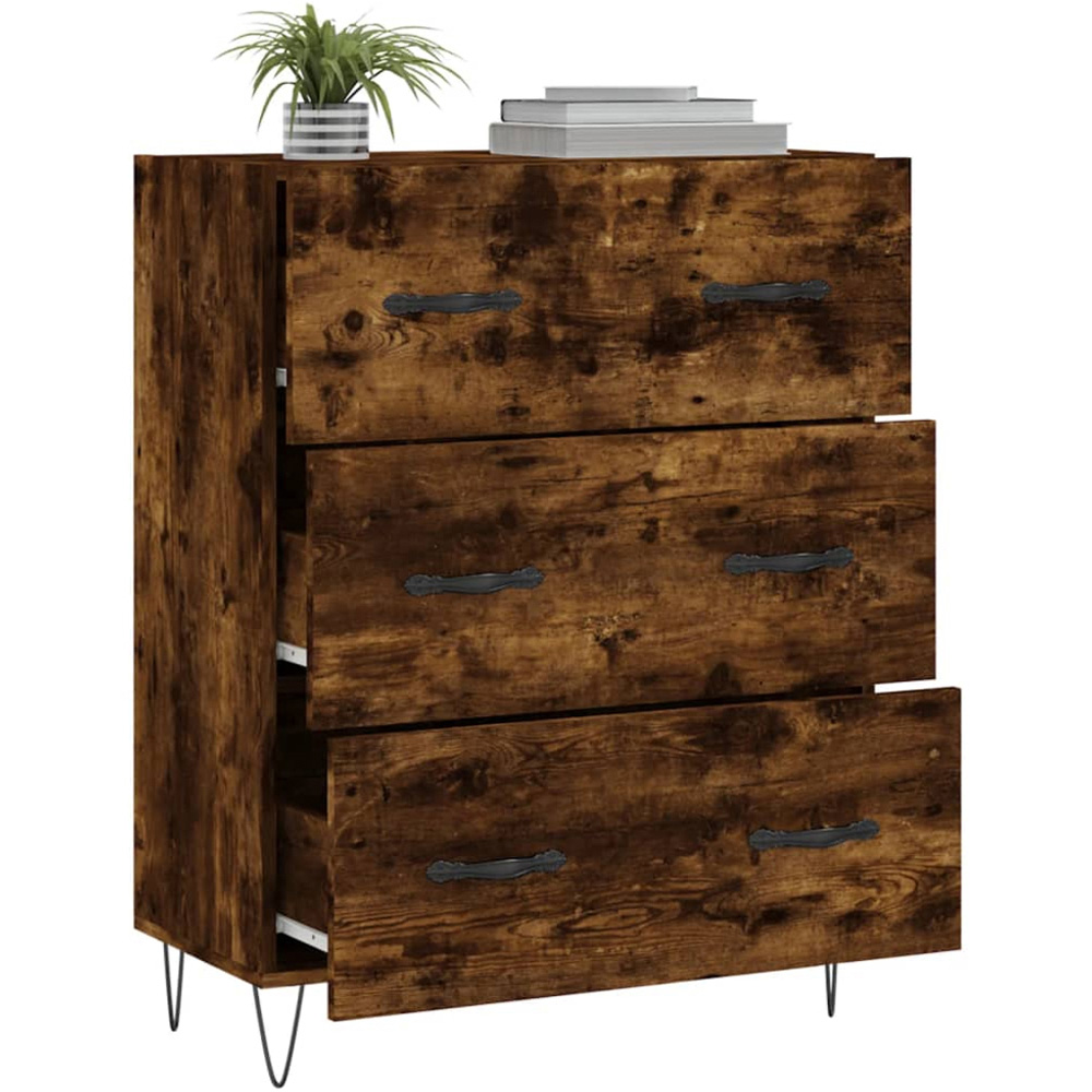 vidaXL 3 Drawer Smoked Oak Sideboard with Metal Legs Image 4