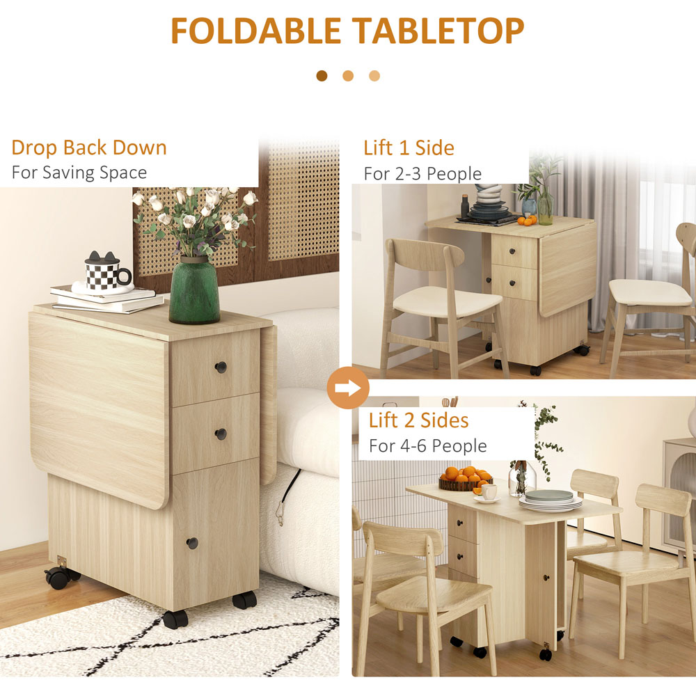 HOMCOM 6 Seater Natural Wood Drop Leaf Dining Table Image 8