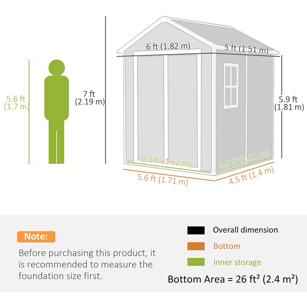 Outsunny 6 x 5ft Dark Grey Resin Garden Shed Image 8