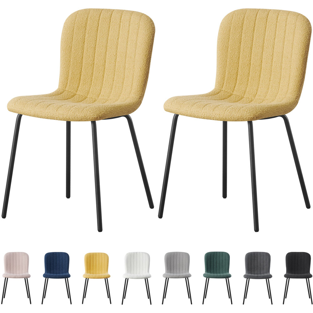 Bella Set of 2 Yellow Teddy Faux Fur Stitched Design Dining Chairs Image 7