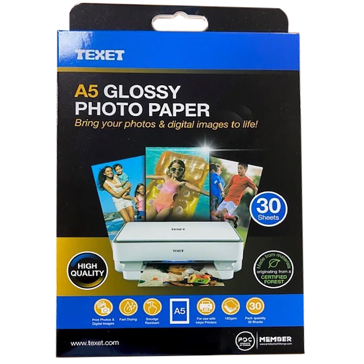 Pack of 30 Texet Glossy Photo Paper - A5 Image