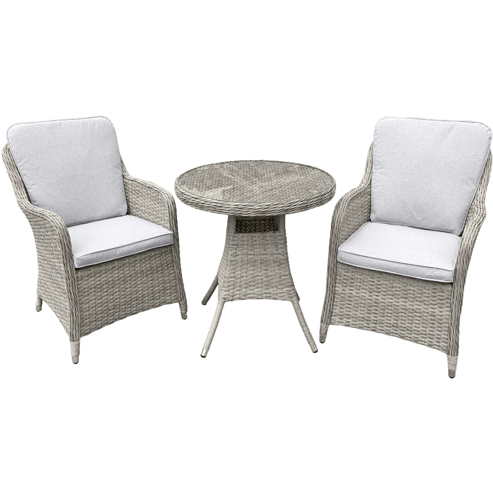 Oseasons Hampton 2 Seater Dove Grey Rattan Bistro Set with Light Grey Cushions Image 2