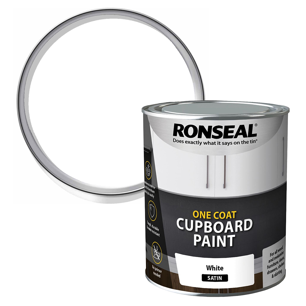Ronseal White Satin One Coat Cupboard Paint 750ml Image 1