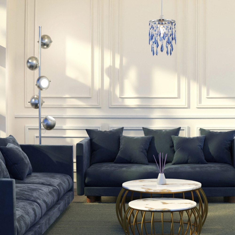 Happy Homewares Waterfall Design Clear and Blue Acrylic Drops and Beads Pendant Shade Image 2