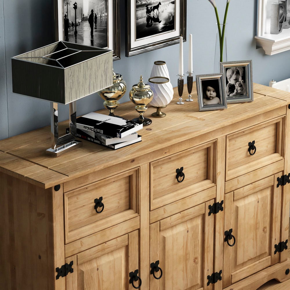 Vida Designs Corona 3 Door 3 Drawer Pine Sideboard Image 4