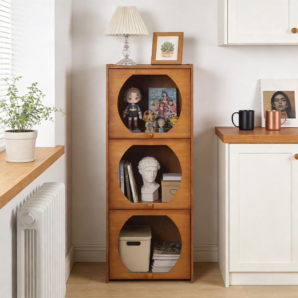 Living and Home 3 Acrylic Door Brown Bamboo Bookcase Image 7