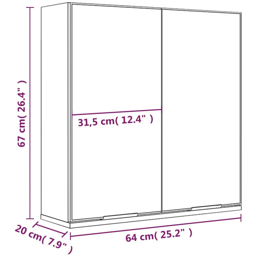 vidaXL 2 Door Grey Sonoma Mirrored Bathroom Cabinet Image 9