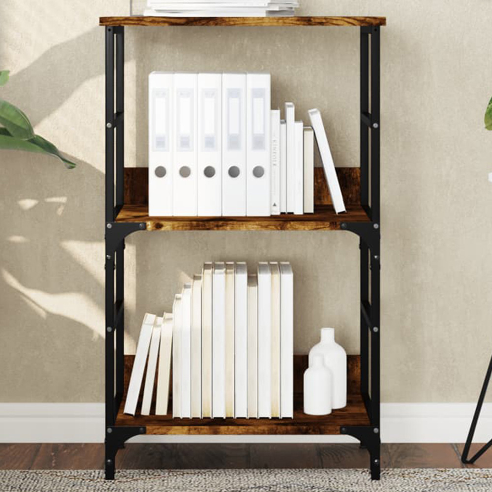 vidaXL 2 Shelf Smoked Oak Wooden Industrial-Style Bookcase Image 1