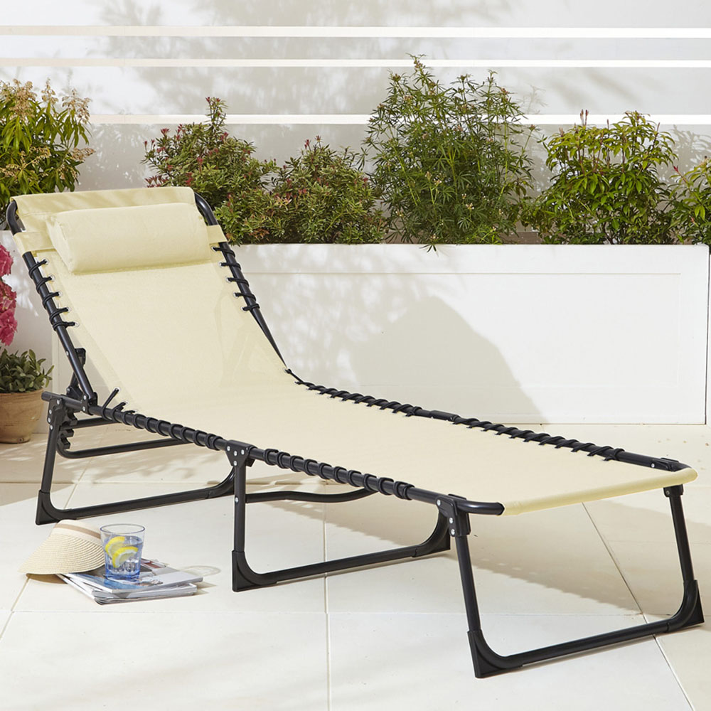 Neo Set of 2 Cream Folding Sun Loungers Image 7