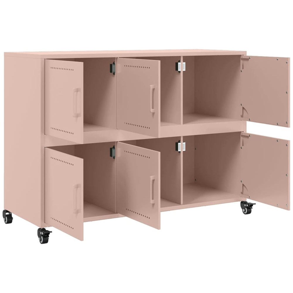vidaXL 6 Door Pink Metal Sideboard with Wheels Image 3