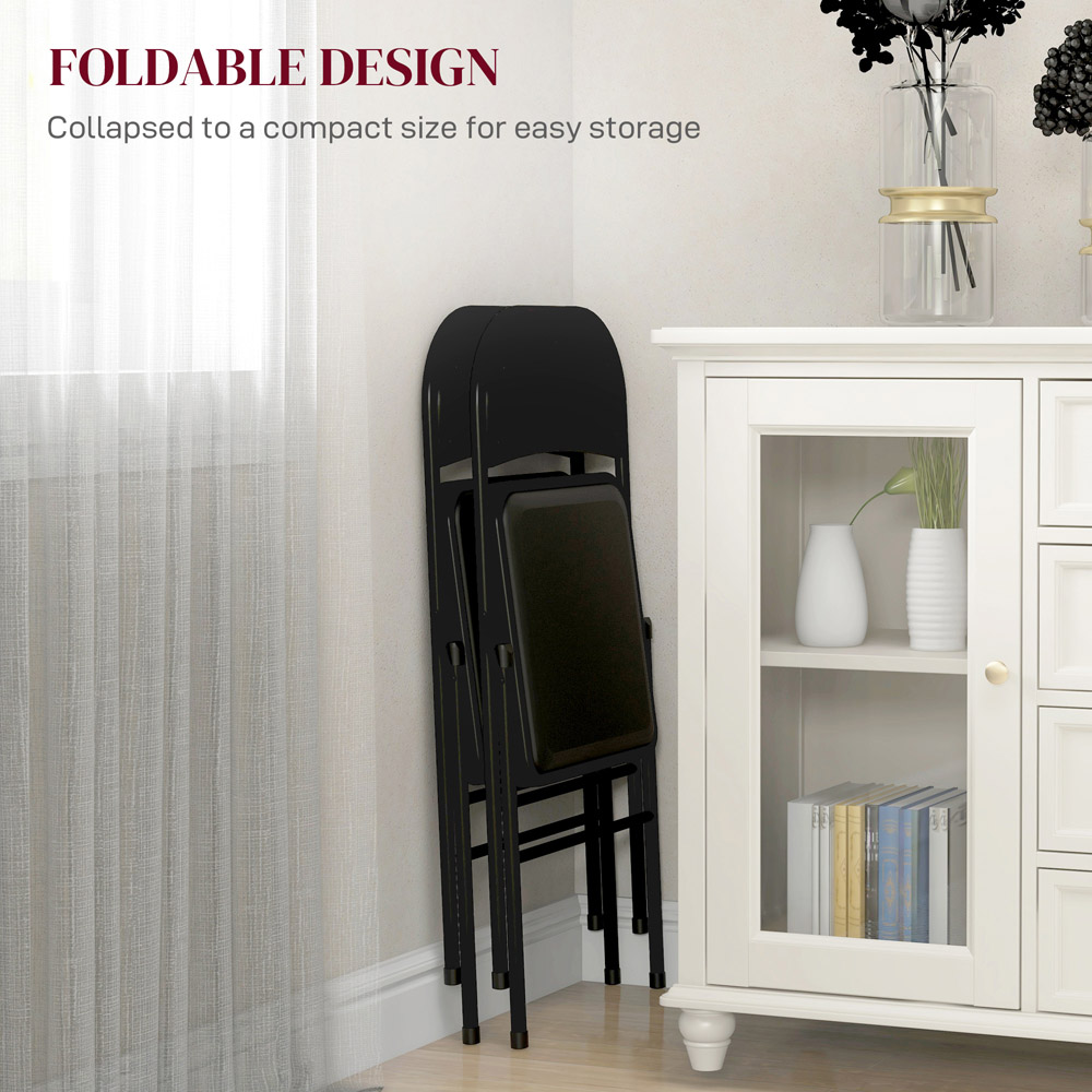 HOMCOM Set of 2 Black Metal Frame Foldable Padded Chairs with Cushioned Seat Image 8