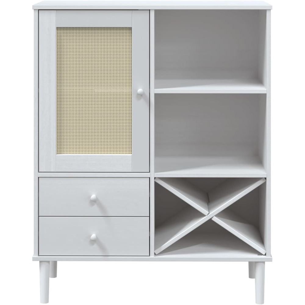 vidaXL Single Rattan Door 2 Drawer 6 Shelf White Pine Wood Highboard Image 4