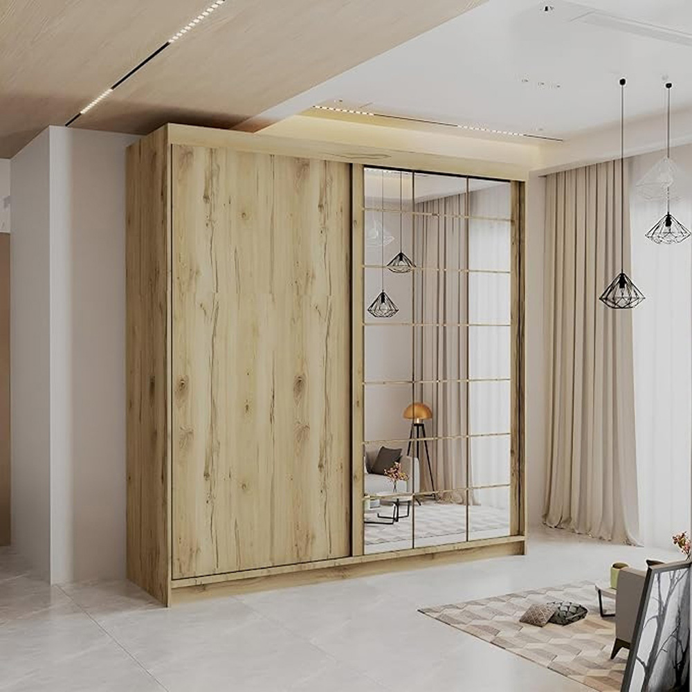 Sliding Wardrobes 4U 2 Sliding Door Oak Modern Grid Mirrored Wardrobe 250cm Image 3