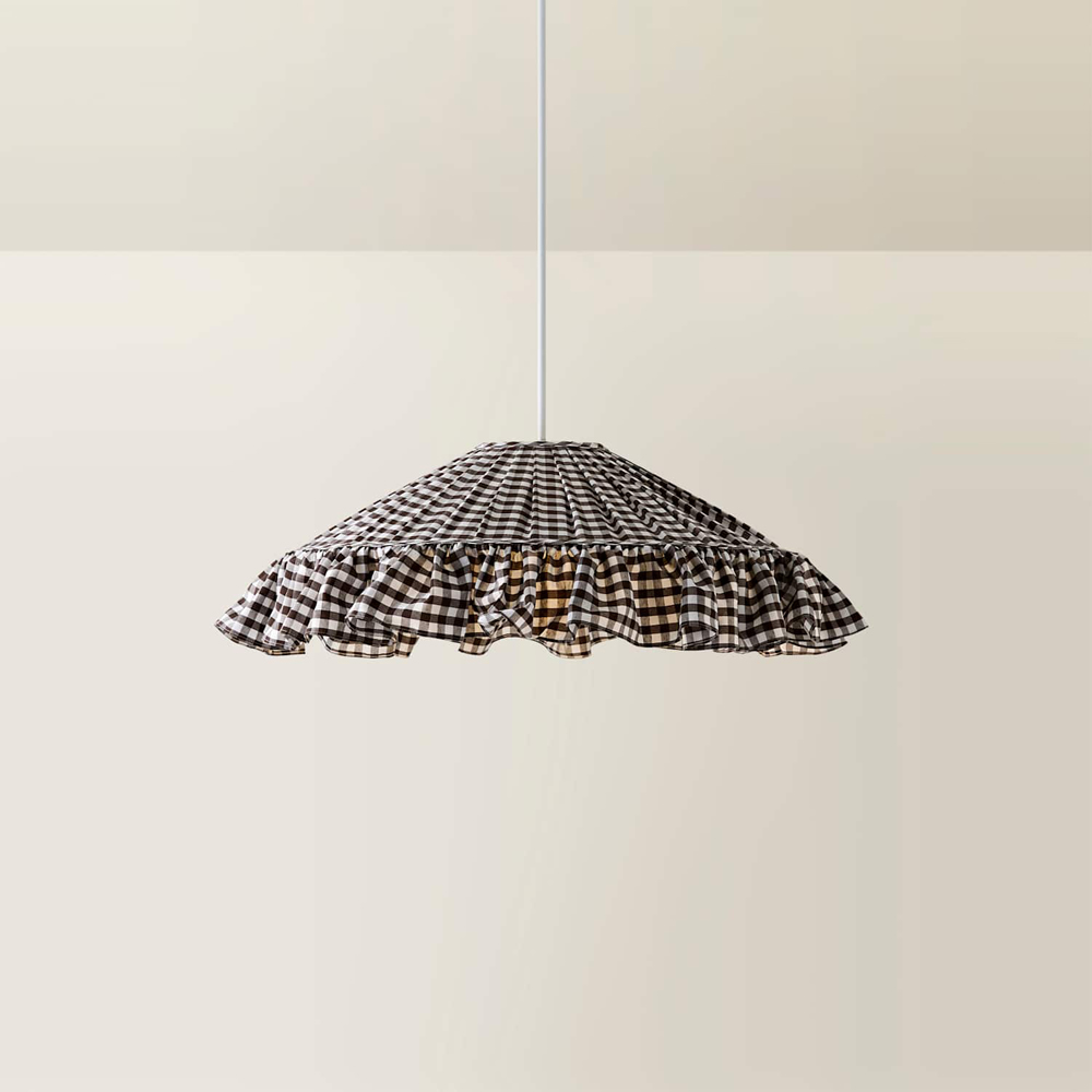 ValueLights Wren Brown Gingham Patterned Ruffle Skirt Trim Ceiling Shade Image 3