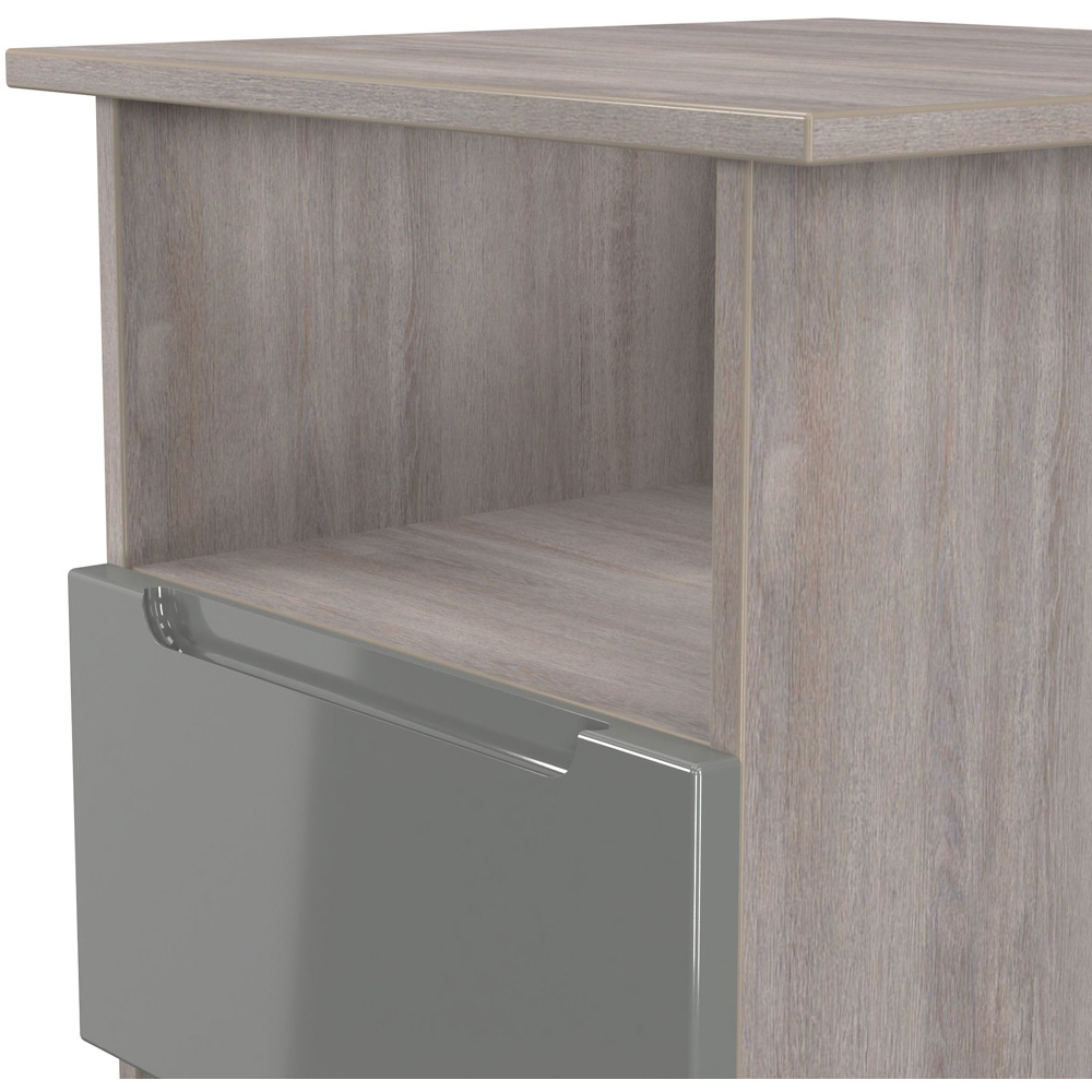 Crowndale Milan Single Drawer Single Shelf Grey Gloss and Grey Oak Lamp Table Ready Assembled Image 4