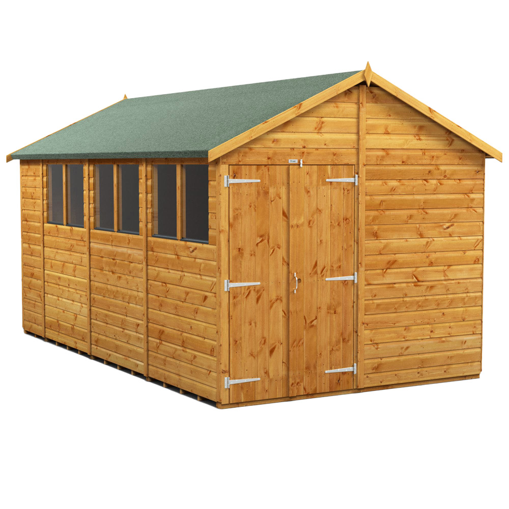 Power Sheds 14 x 8ft Double Door Apex Wooden Shed with Window Image 1