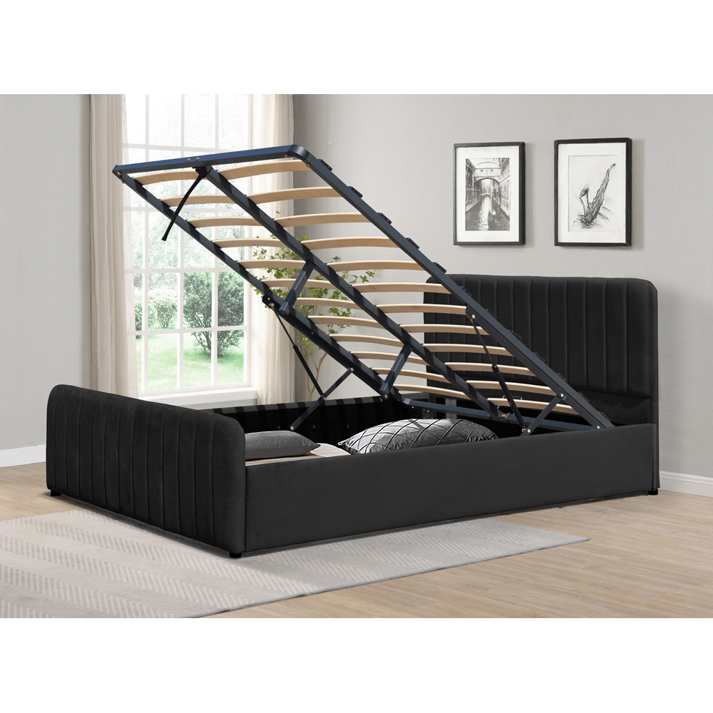 Comfy Living Double Black Brushed Velvet Gas Lift Ottoman Bedframe Image 3