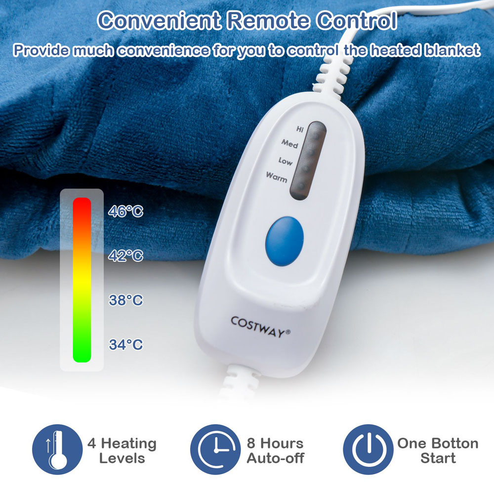 Costway Blue Electric Blanket with 4 Heat Settings 180 x 130cm Image 4