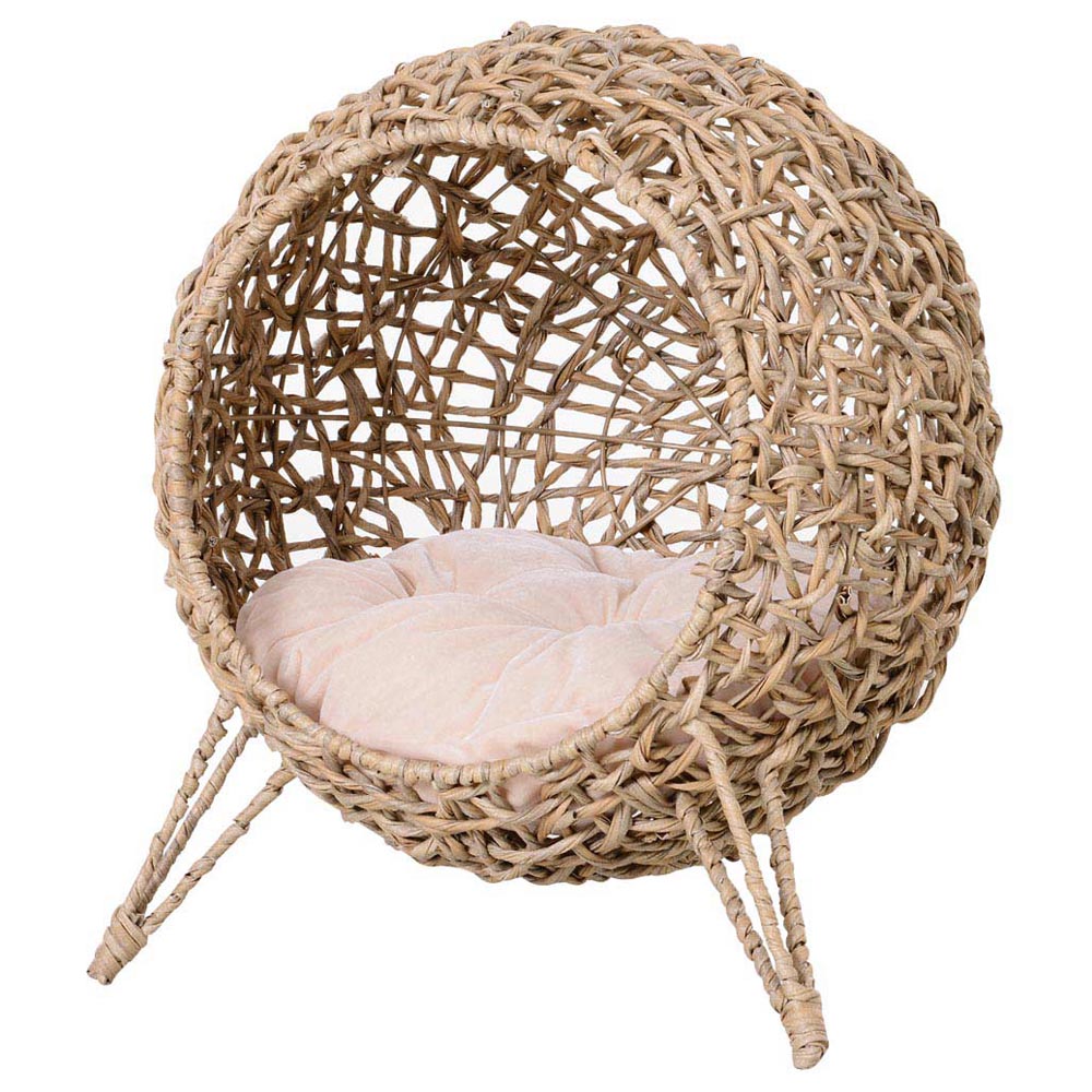 PawHut Woven Rattan Elevated Cat Bed Natural Image 1