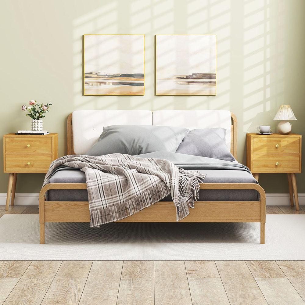 Costway 2 Drawer Natural Wooden Nightstand Image 5