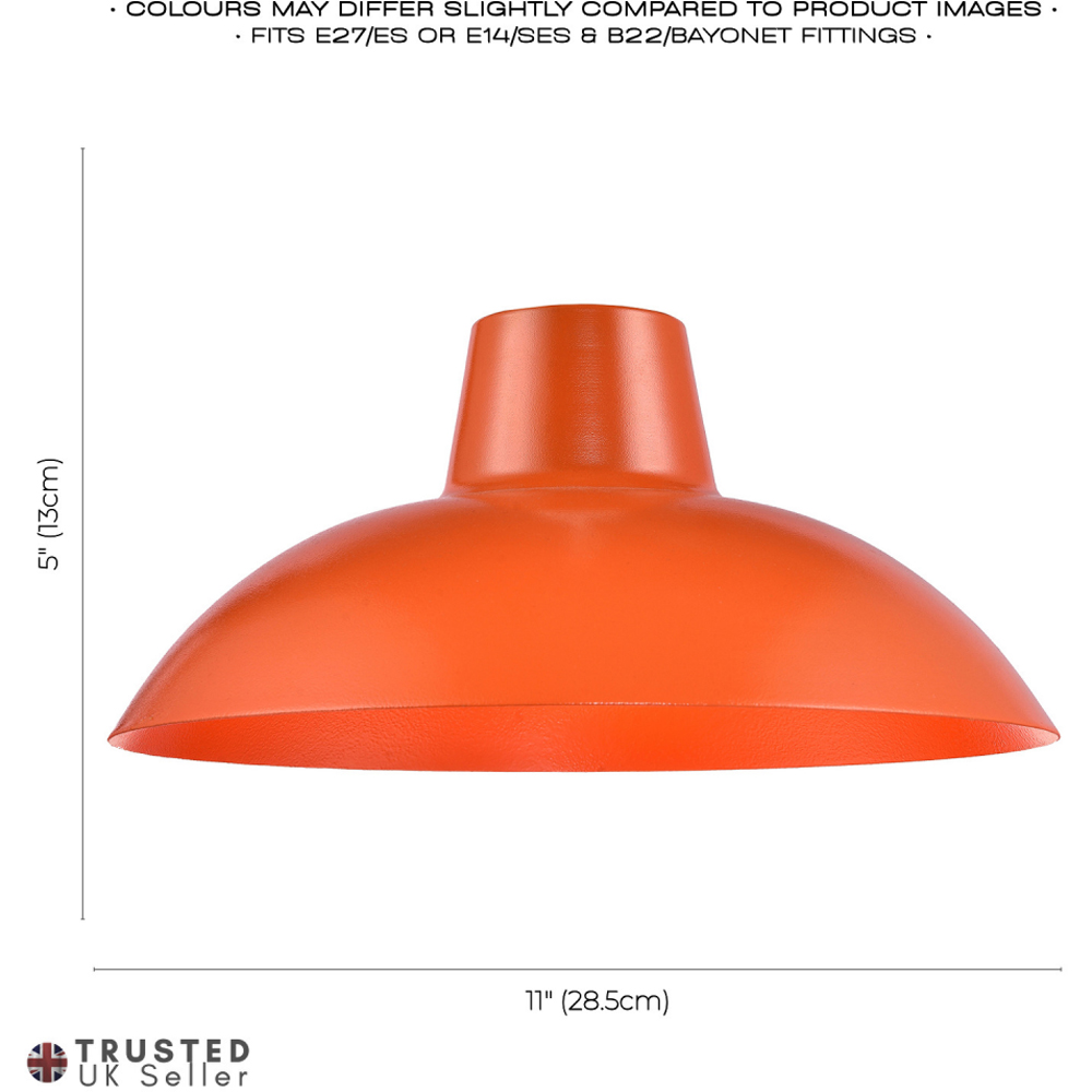 Happy Homewares Industrial Retro Design Matt Vibrant Orange Curved Metal Pendant Shade Image 7